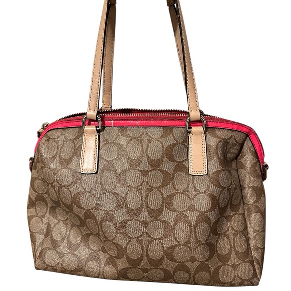 Coach Brown and Pink Signature Shoulder Bag - Picture 2 of 11